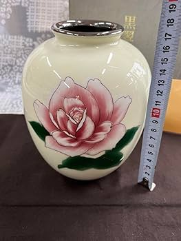Amazon.co.jp: 黒翠七宝 KOKUSUI 薔薇文様図 七宝焼 花器 花瓶